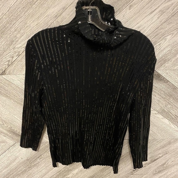 St. John Evening | Vintage Turtleneck Sequin Black Top - Picture 5 of 7